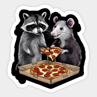 Possum and Raccoon eating pizza Sticker